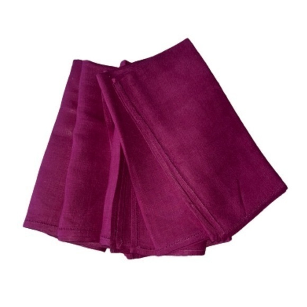 Burgundy pure linen hand thread drawn napkin set of 4